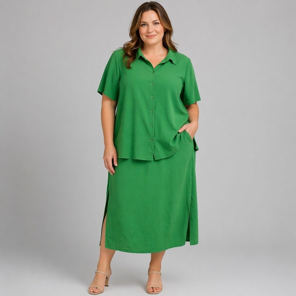 ROAMAN'S 2 Piece Set Size 1X Green Short Sleeve Jacket & Sleeveless Shift Dress